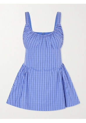 Faithfull - Marcella Gathered Checked Cotton-poplin Top - Blue - x small,small,medium,large,x large,xx large