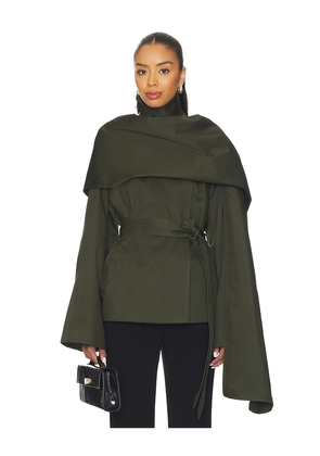 EAVES Yuna Crop Trench in Olive. Size M. Also in XXS, XS, S, L, XL.