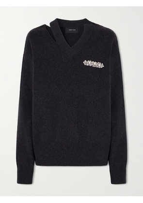 Simone Rocha - Cut-out Crystal And Faux-pearl Embellished Wool-blend Sweater - Gray - x small,small,medium,large,x large