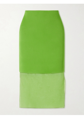 KHAITE - Sybil Layered Frayed Satin-crepe And Organza Midi Skirt - Green - US0,US2,US4,US6,US8,US10,US12
