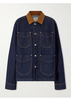 KHAITE - Wyatt Corduroy-trimmed Denim Jacket - Blue - x small,small,medium,large