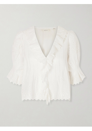 DÔEN - Henri Ruffled Pintucked Broderie Anglaise Cotton Top - White - xx small,x small,small,medium,large,x large,xx large