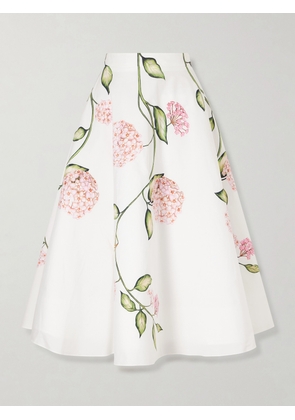 Oscar de la Renta - Porcelain Floral-print Stretch Cotton-poplin Midi Skirt - Pink - US0,US2,US4,US6,US8,US10