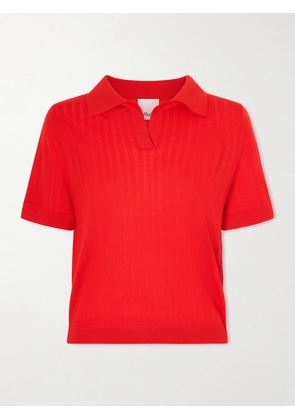 Allude - Pointelle-knit Wool Polo Top - Red - x small,small,medium,large,x large