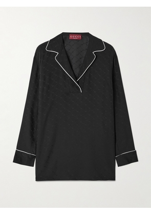 Gucci - Piped Satin-trimmed Silk-jacquard Blouse - Black - IT38,IT40,IT42,IT44,IT46