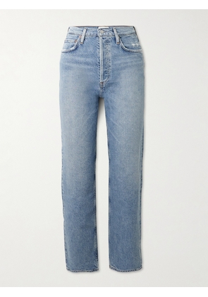 AGOLDE - '90s Pinch Waist Cropped Distressed High-rise Straight-leg Jeans - Blue - 23,24,25,26,27,28,29,30,31,32