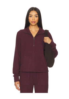 Bobi Half Zip Funnel Neck Sweatshirt in Burgundy. Size M. Also in XS, S.