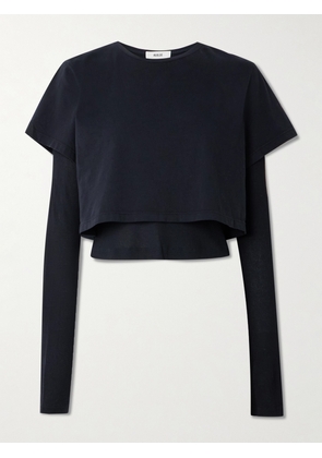 AGOLDE - Cropped Layered Ribbed Organic Cotton-jersey T-shirt - Blue - x small,small,medium,large,x large