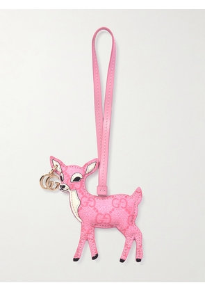 Gucci - Embellished Leather-trimmed Coated-canvas Bag Charm - Pink - One size