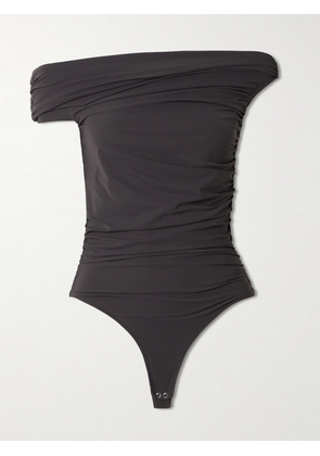AGOLDE - Sherilyn Off-the-shoulder Ruched Stretch-jersey Bodysuit - Black - x small,small,medium,large,x large