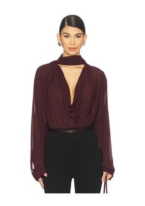 Atlein Draped Collar Blouse in Burgundy. Size 36. Also in 34, 40.