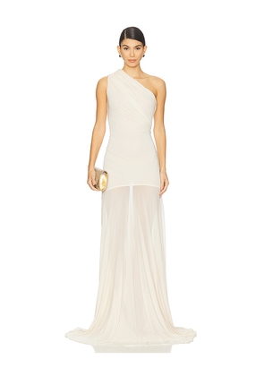 Atlein Asymetric Draped Sleeveless Dress in Ivory. Size 36. Also in 34, 38, 40.
