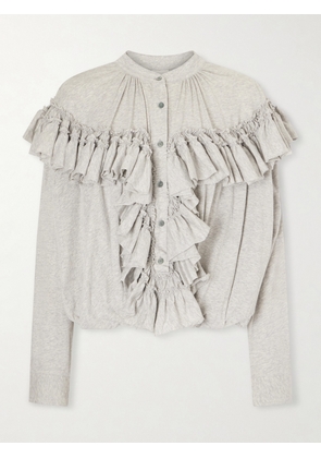 Dries Van Noten - Ruffled Cotton-jersey Blouse - Gray - x small,small,medium,large