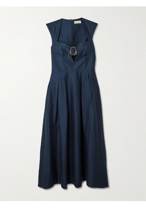 Rebecca Vallance - Serenity Embellished Pleated Lyocell-blend Midi Dress - Blue - UK 4,UK 6,UK 8,UK 10,UK 12,UK 14,UK 16