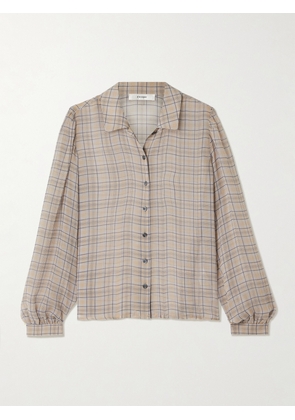 FRAME - The Plaid Staple Gathered Checked Silk-chiffon Shirt - Neutrals - x small,small,medium,large,x large