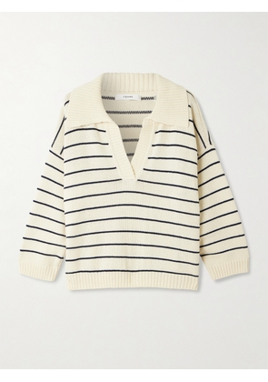 FRAME - The Striped Easy Cotton-blend Polo Sweater - Cream - x small,small,medium,large,x large