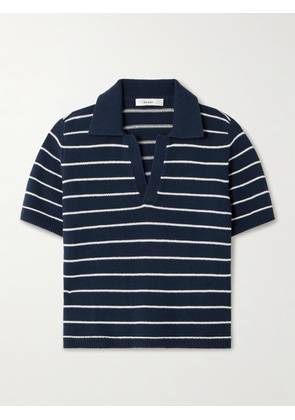 FRAME - The Striped Easy Cotton-blend Polo Shirt - Blue - x small,small,medium,large,x large