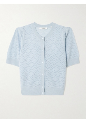 FRAME - The Delicate Pointelle-knit Cashmere Cardigan - Blue - x small,small,medium,large,x large