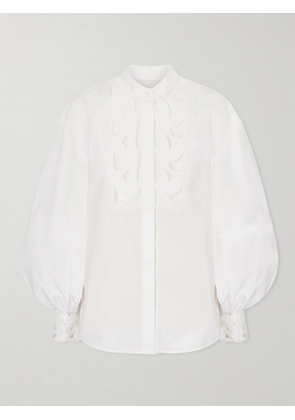 Zimmermann - Luna Embroidered Mesh-paneled Cotton-poplin Blouse - Ivory - 00,0,1,2,3,4