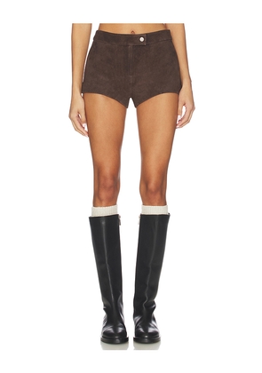 Courtney Zheng Lena Suede Mini Short in Brown. Size 6/XS. Also in 8/S, 10/M.
