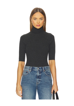 Autumn Cashmere Cropped Elbow Sleeve Rib Turtleneck Top in Black. Size S. Also in M.