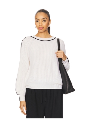 Autumn Cashmere Shaker Crew Sweater With Contrast Piping in Black,White. Size M. Also in XS, S, L.