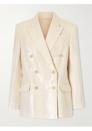 Brunello Cucinelli - Double-breasted Metallic Linen-twill Blazer - White - IT38,IT40,IT42,IT44,IT46,IT48