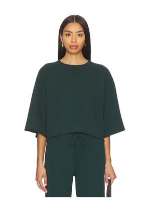 Bobi Boxy Short Sleeve Pullover in Dark Green. Size M. Also in XS, S.