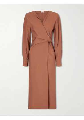 Brunello Cucinelli - Embellished Cotton-blend Midi Wrap Dress - Red - xx small,x small,small,medium,large,x large