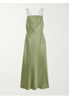Polo Ralph Lauren - Open-back Tulle-trimmed Satin Maxi Dress - Green - US0,US2,US4,US6,US8,US10,US12