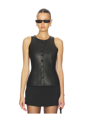AEXAE Leather Peplum Top in Black. Size M. Also in L, S, XS.