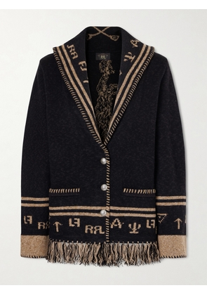 RRL - Jane Fringed Wool And Silk-blend Intarsia Cardigan - Black - 1,2,3,4,5