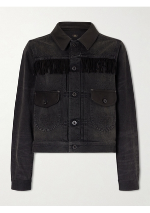 RRL - Emerson Cropped Leather-trimmed Denim Jacket - Black - 1,2,3,4,5