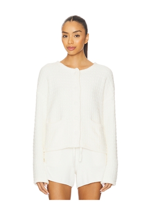 Barefoot Dreams CozyChic Textured Button Front Cardigan in White. Size M. Also in S, L, XL.