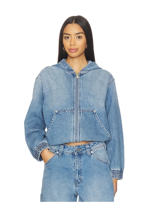 Abrand Hooded Bomber Jacket in Blue. Size M. Also in XS, L.