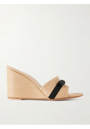 Gianvito Rossi - 85 Grosgrain-trimmed Raffia Wedge Mules - Neutrals - IT36,IT36.5,IT37,IT37.5,IT38,IT38.5,IT39,IT39.5,IT40,IT40.5,IT41,IT41.5,IT42