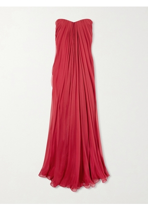 MCQUEEN - Strapless Draped Silk-chiffon Bustier Gown - Red - IT38,IT40,IT42,IT44