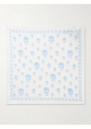 MCQUEEN - Printed Plissé Silk-satin Scarf - White - One size