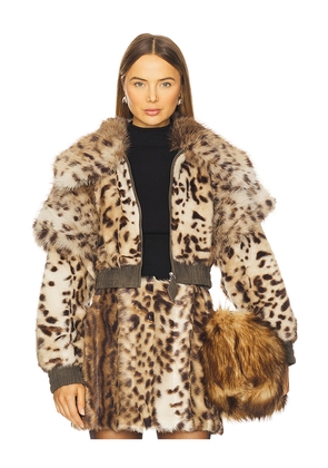 AKNVAS Valde Faux Fur Lynx Bomber Jacket in Tan. Size XL. Also in XS, S.