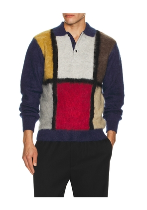 Beams Plus Knit Polo Shaggy 9G in Blue. Size L. Also in M.