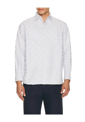 Beams Plus B.D. Classic-Fit Burnout Dot Candy Stripe in Blue. Size M. Also in L, XL.