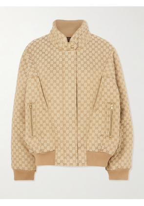 Gucci - Canvas-jacquard Turtleneck Bomber Jacket - Neutrals - IT40,IT42,IT44