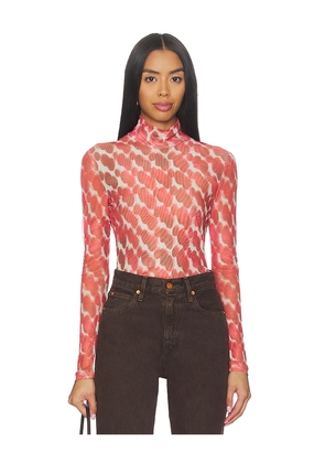 Bardot Alba Long Sleeve Mesh Top in Red. Size M. Also in L, S, XL, XS.