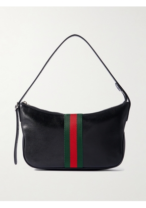 Gucci - Lunetta Webbing-trimmed Leather Shoulder Bag - Black - One size