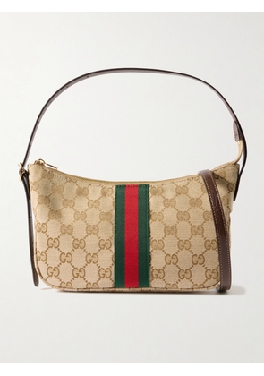 Gucci - Lunetta Leather-trimmed Canvas-jacquard Shoulder Bag - Neutrals - One size