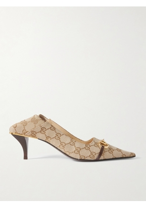 Gucci - Vittoria Collapsible-heel Horsebit-embellished Leather-trimmed Canvas-jacquard Pumps - Neutrals - IT35,IT36,IT36.5,IT37,IT37.5,IT38,IT38.5,IT39,IT39.5,IT40,IT41