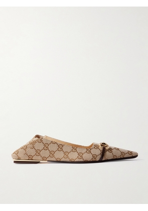 Gucci - Vittoria Horsebit-detailed Leather-trimmed Canvas-jacquard Ballet Flats - Neutrals - IT35,IT36,IT36.5,IT37,IT37.5,IT38,IT38.5,IT39,IT39.5,IT40,IT40.5,IT41