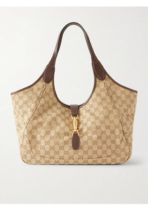 Gucci - Mercato Medium Leather-trimmed Canvas-jacquard Shoulder Bag - Neutrals - One size