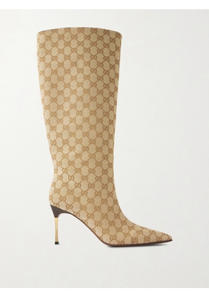 Gucci - Trinity Coated-canvas Knee Boots - Neutrals - IT37,IT38,IT39,IT40,IT41