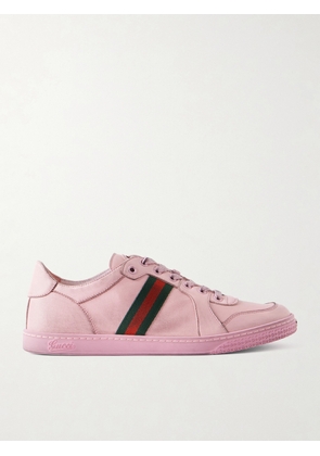 Gucci - Distressed Webbing-trimmed Leather Sneakers - Pink - IT37,IT37.5,IT38,IT38.5,IT39,IT40,IT41